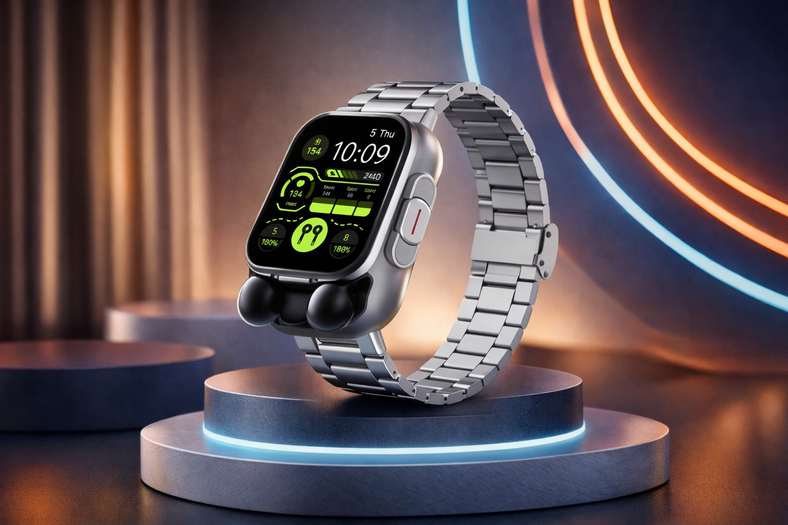 Smartwatch with Integrated Bluetooth Earbuds & Health Monitoring