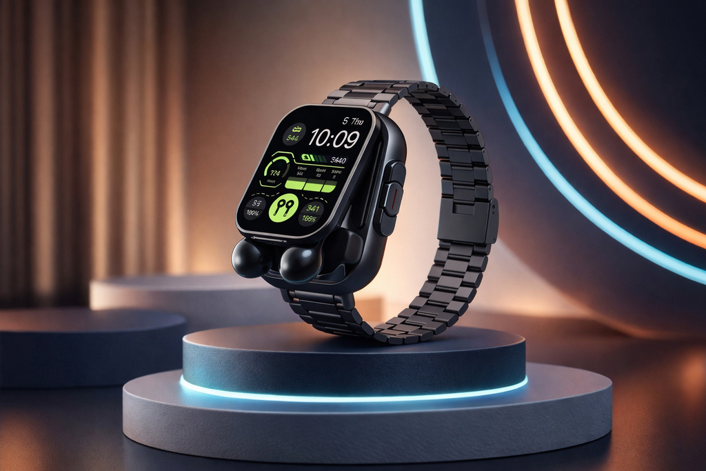 Smartwatch with Integrated Bluetooth Earbuds & Health Monitoring