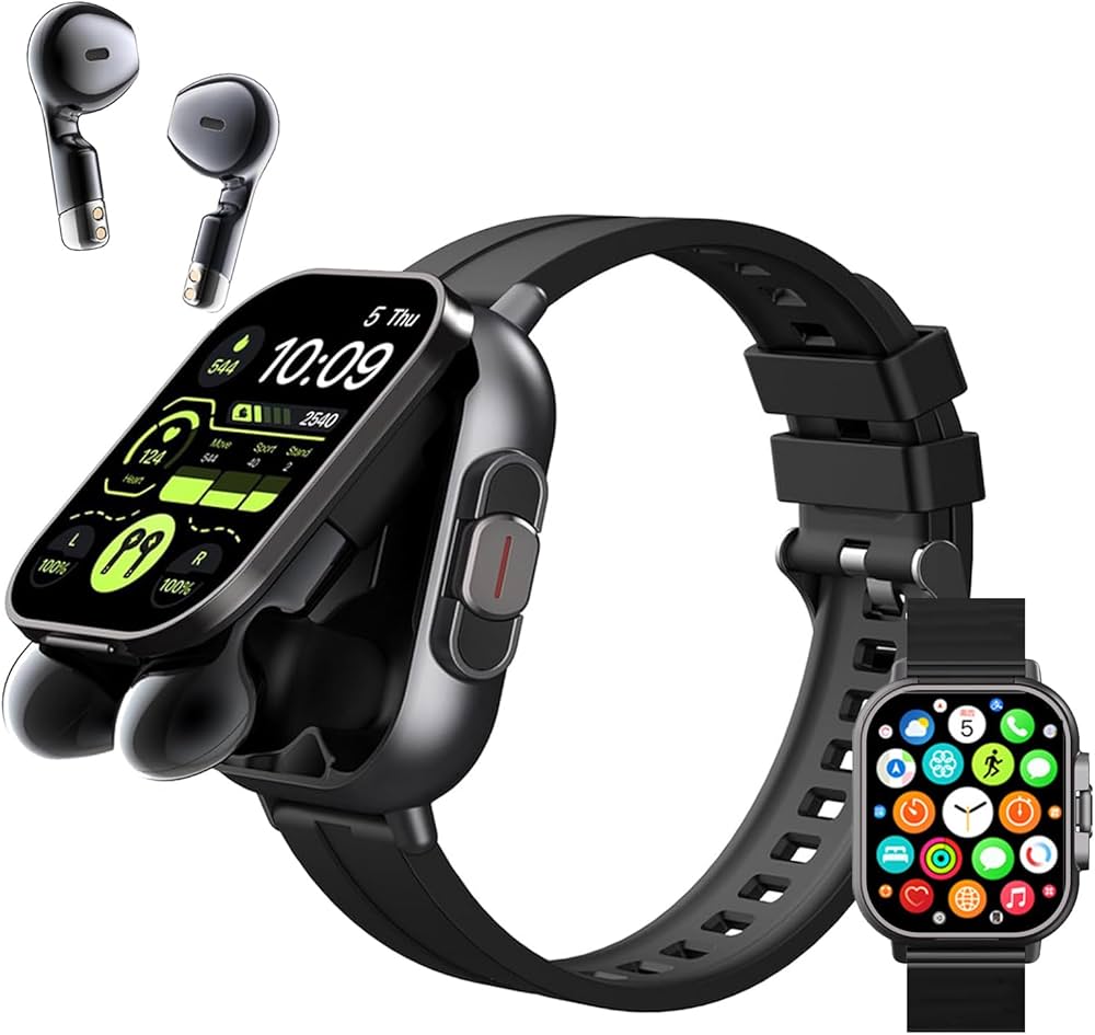 Smartwatch with Integrated Bluetooth Earbuds & Health Monitoring
