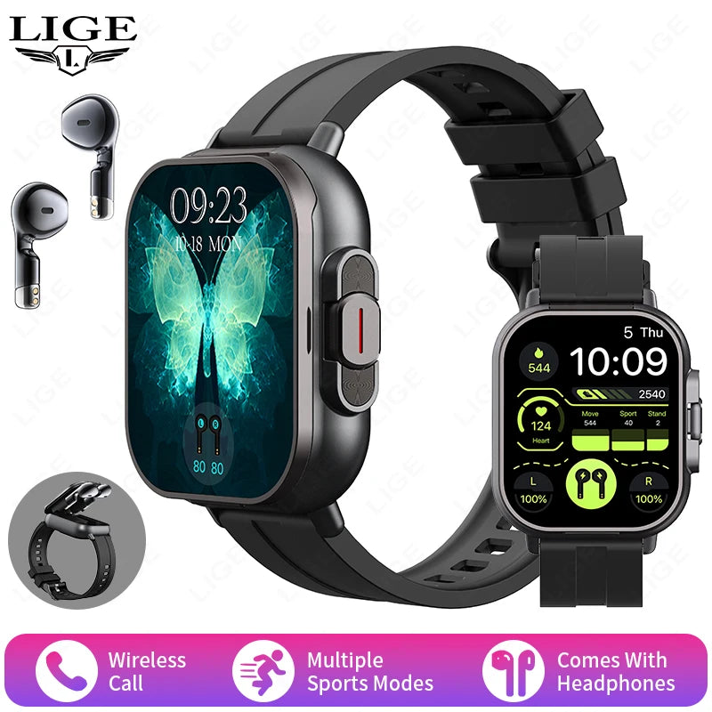 Smartwatch with Integrated Bluetooth Earbuds & Health Monitoring