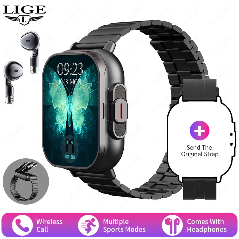 Smartwatch with Integrated Bluetooth Earbuds & Health Monitoring