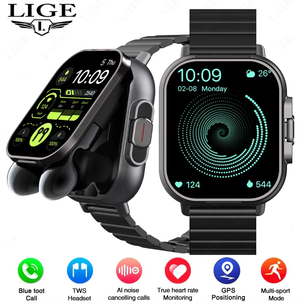Smartwatch with Integrated Bluetooth Earbuds & Health Monitoring