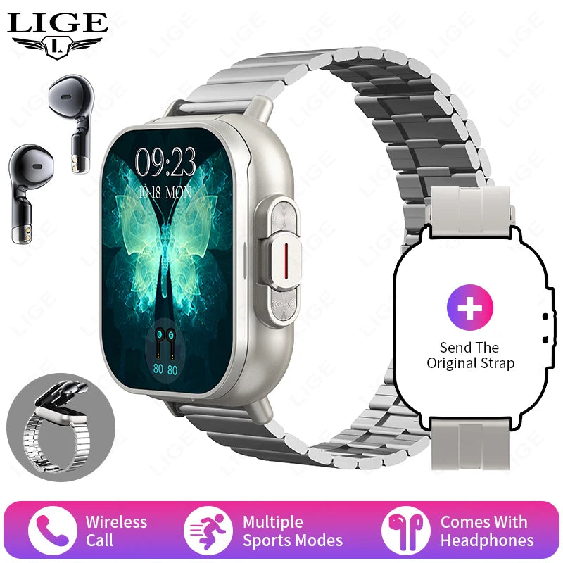 Smartwatch with Integrated Bluetooth Earbuds & Health Monitoring